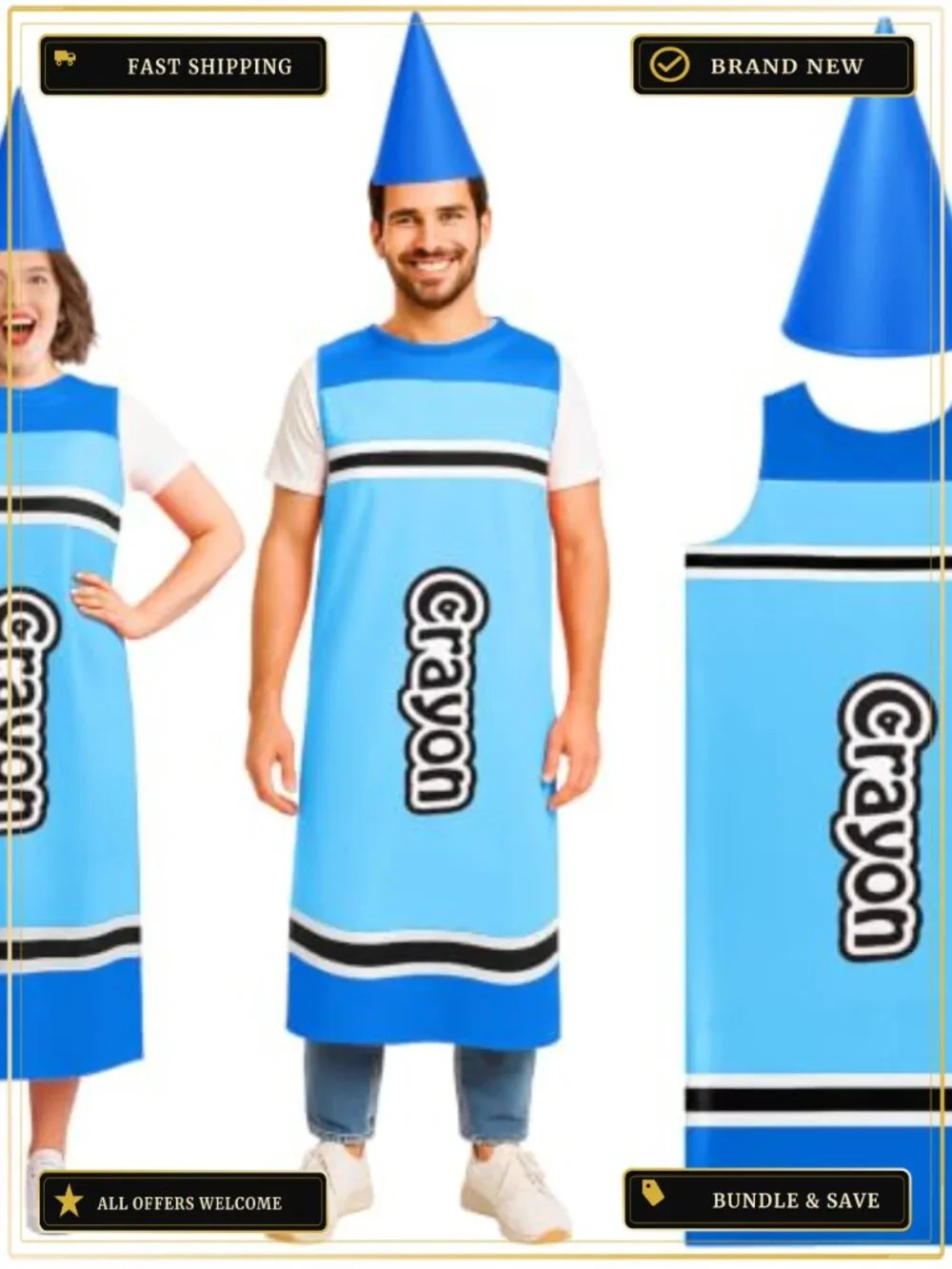 Adult Crayon Costume Dress with Hat Felt Polyester Teacher Cosplay Halloween